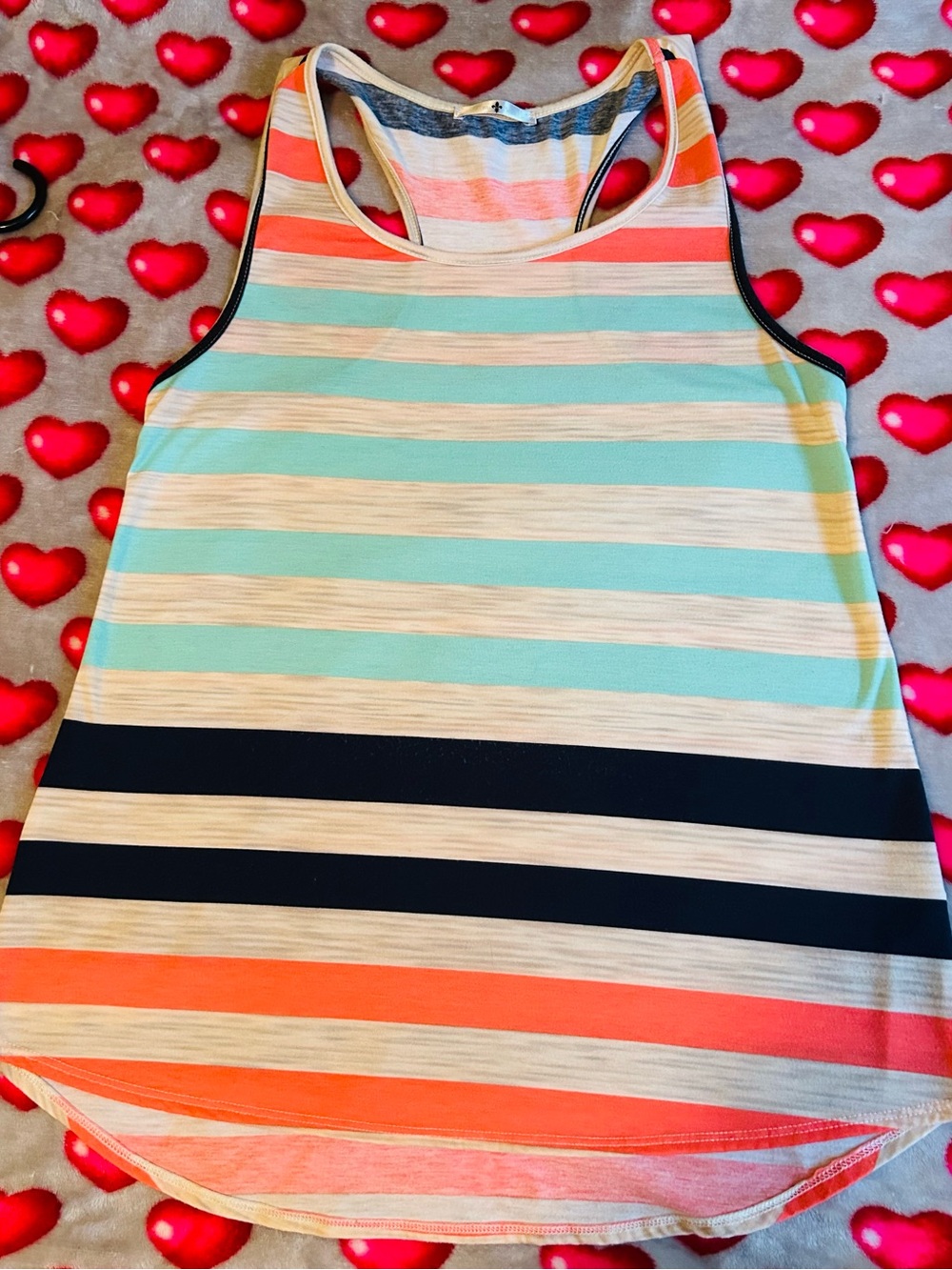 Striped Racerback Tank Top - Coral, Mint & Black